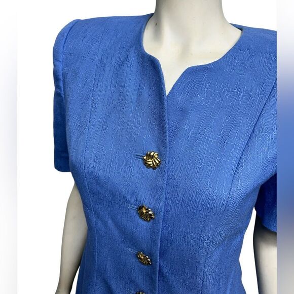 Vintage 90’s Christopher Light Blue Short Sleeve Blazer Shoulder Pads Business - Picture 2 of 8